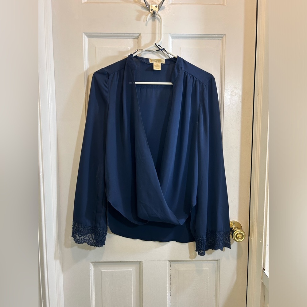 Jealous Tomato Blue Wrap Blouse with Full-Length Sleeves